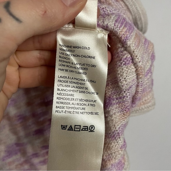 Free People We the Free Pink Combo Spaced Out Long Sleeve Cozy Knit Top Sz L - Picture 8 of 16